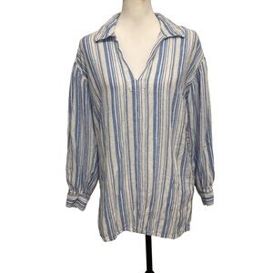 Cabi Linen Blend "Pacific Top" in Washed Stripe. Small
